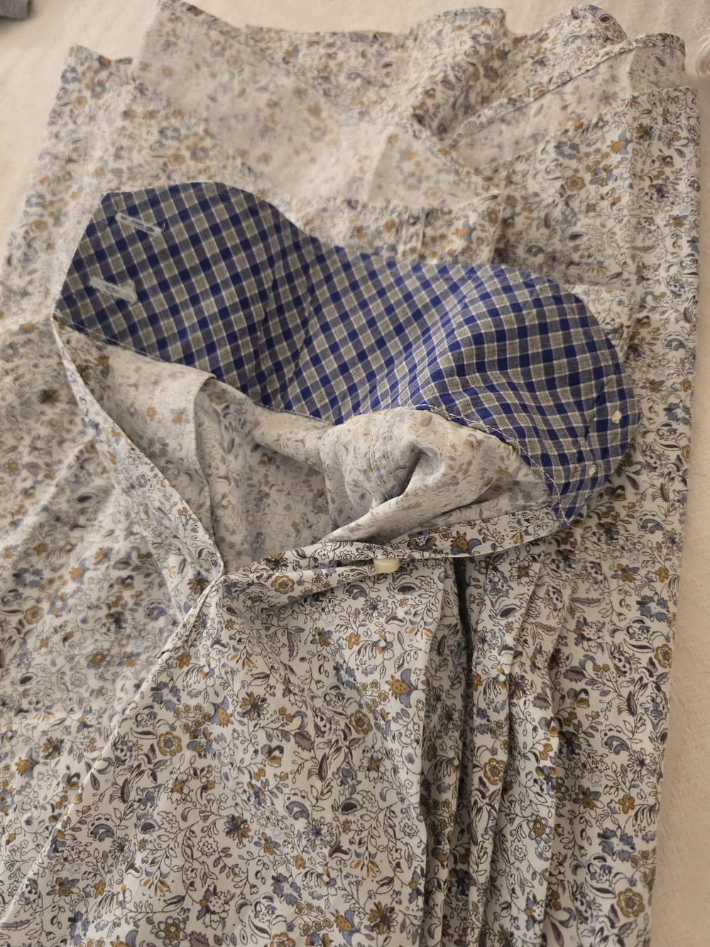 Thomas Dean White Button-Down Shirt with Blue & Brown Floral Print